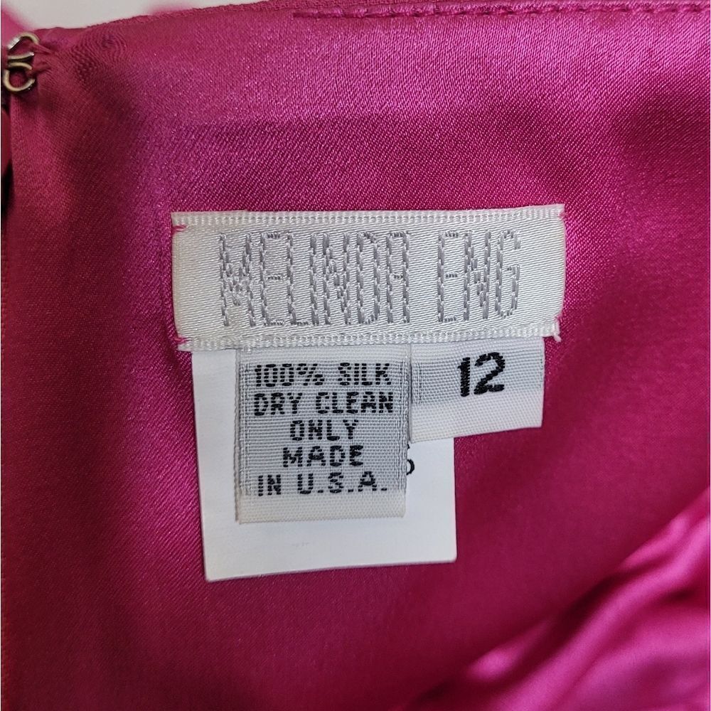 VINTAGE 90s magenta barbiecore tiered silk spaghetti strap formal dress M - Picture 4 of 12
